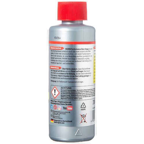 NIGRIN Performance Rost-Stopp высокоэффективный экономный 3-часовой удалитель ржавчины с индикатором (Германия) 200 мл с кистью в комплекте, изображение 2