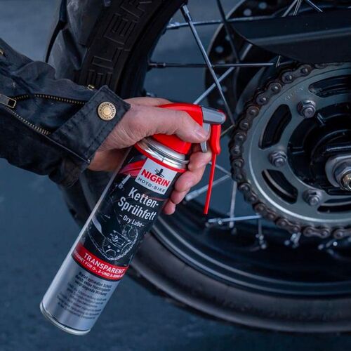 NIGRIN Moto-Bike Ketten-Sprühfett Dry Lube für Motorrad прозоре мастило для ланцюга мотоцикла (Німеччина) 400 мл, зображення 4