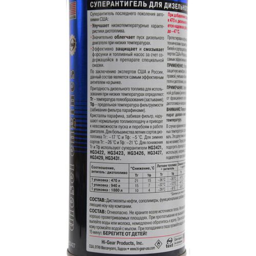 Hi-Gear Diesel Antigel суперантигель для дизтоплива 1:500 946 мл, изображение 3