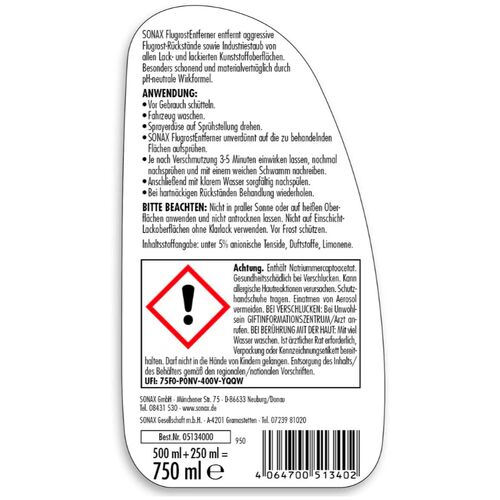 SONAX Flugrost Entferner преобразователь и очиститель ржавчины 750 мл, Объем: 750 мл, изображение 5