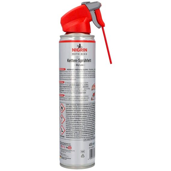 NIGRIN Moto-Bike Ketten-Sprühfett Dry Lube für Motorrad прозрачная смазка для цепи мотоцикла (Германия) 400 мл, изображение 2